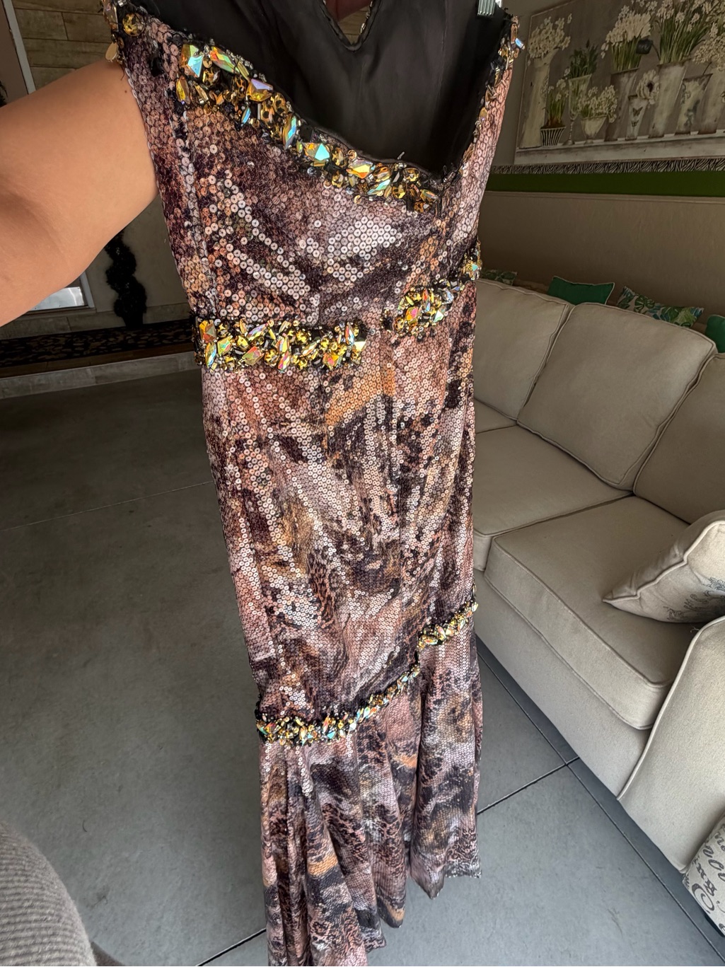 Sequin Embellished Brown Evening Dress